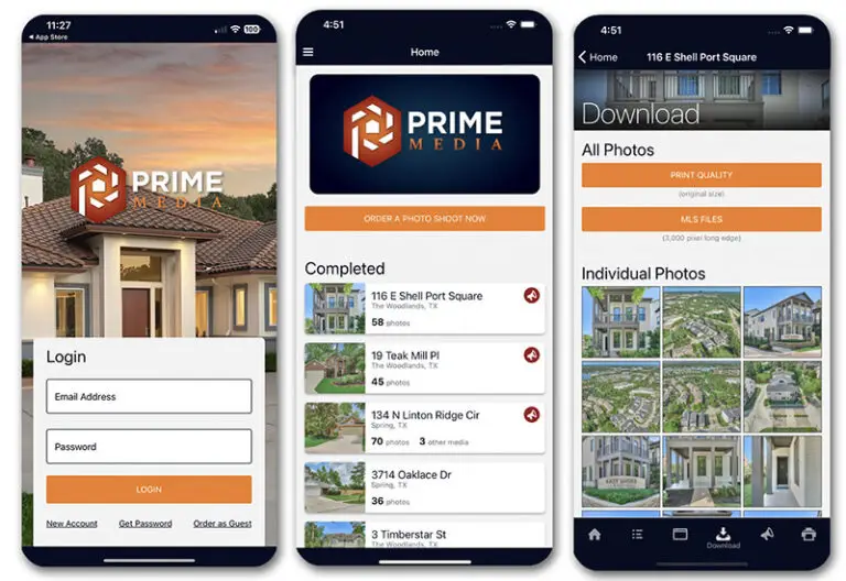 Prime Real Estate Media App, available on the Apple App Store and Google Play